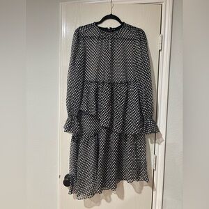 Who What Wear Black and White Patterned Long Sleeve Dress